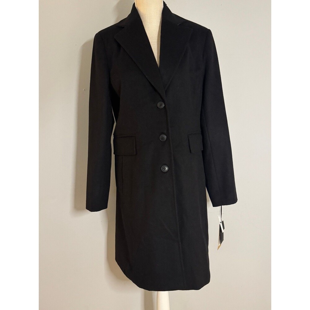 NEW Halogen Single Breasted Topper Pea Coat in Black Women's Size 8 Wool Blend